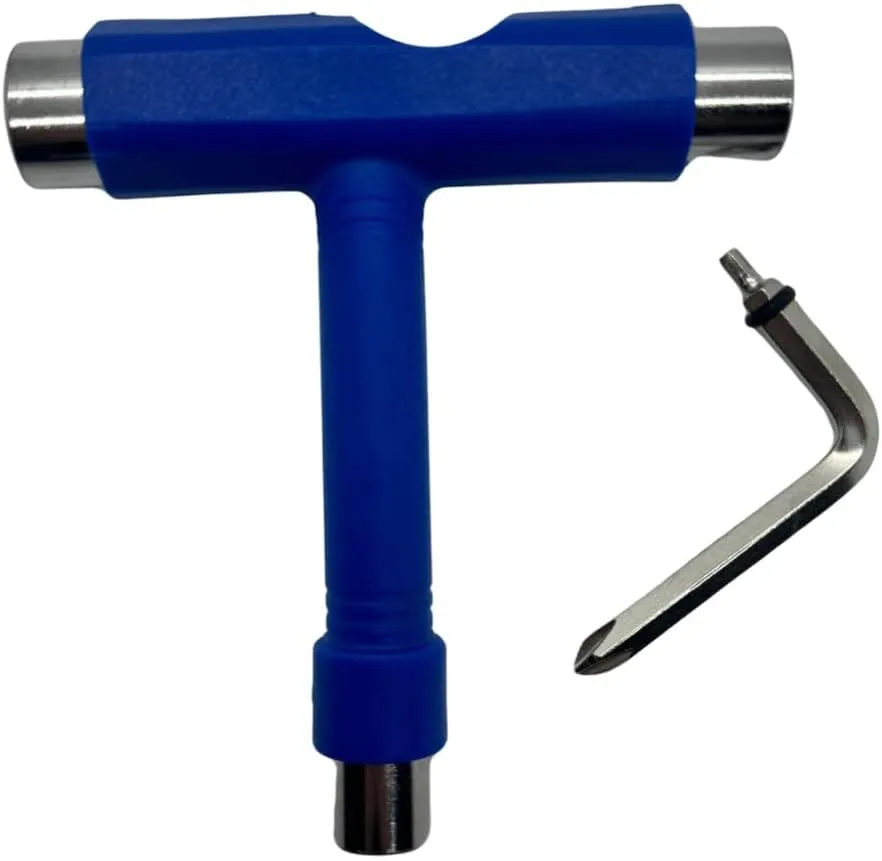 Skate Tool All-in-One, Multi-Function Portable Skateboard T Tools Accessory - with T-Type Allen Key and L-Type Phillips Head Wrench Screwdriver (Blue)
