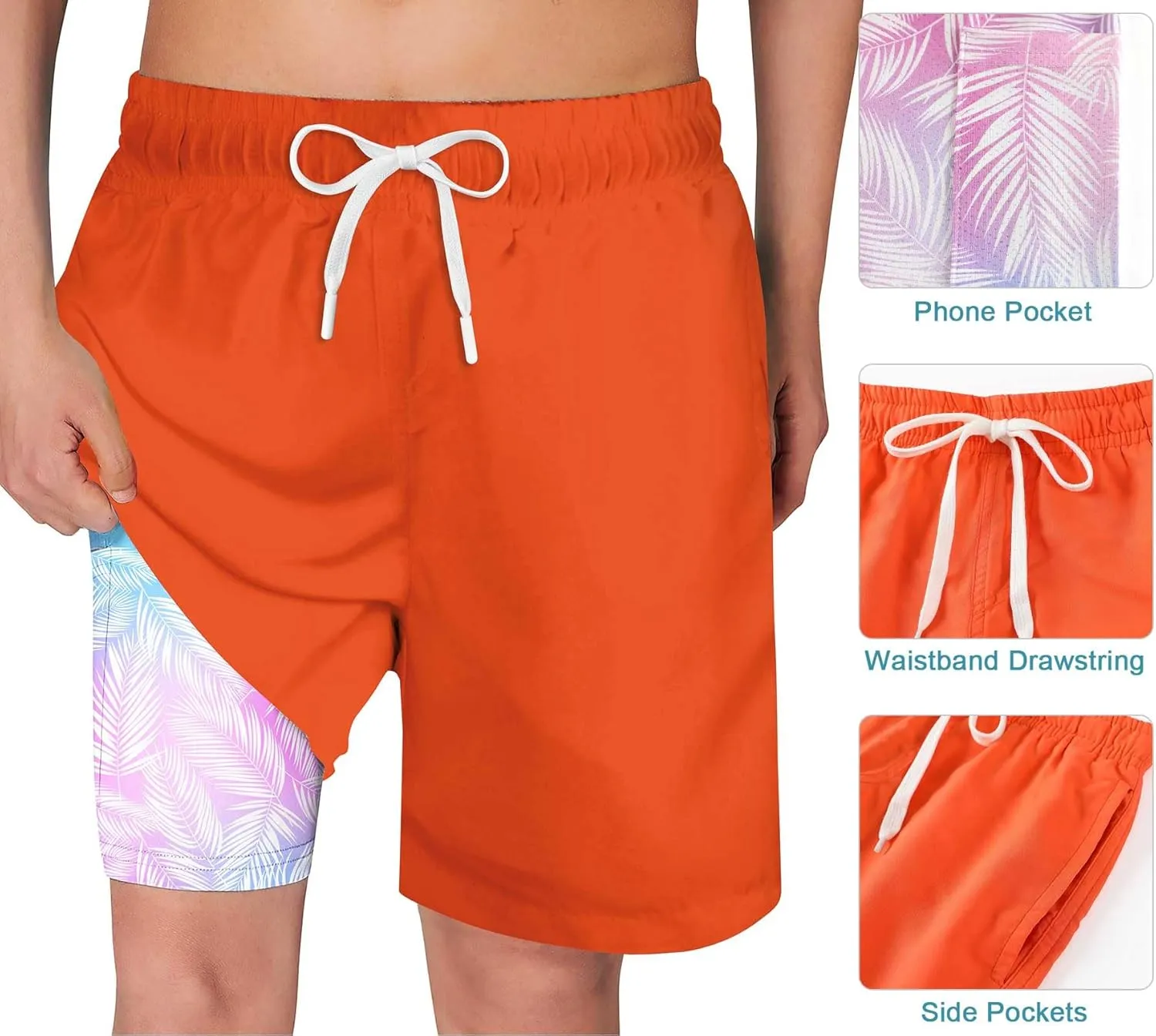 Swim Trumks for Boys 2 in 1 Bathing Suit Compress Board Shorts for 7-18T