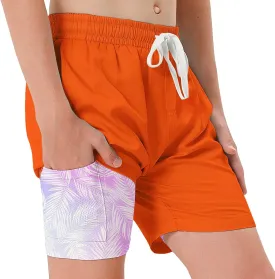 Swim Trumks for Boys 2 in 1 Bathing Suit Compress Board Shorts for 7-18T