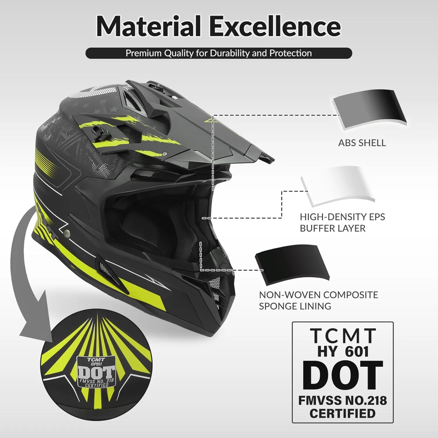 TCMT Unisex-Adult Motorcycle Full Face Off Road Helmet Dirt Bike Motocross ATV Mountain Bike MX Helmet DOT Approved