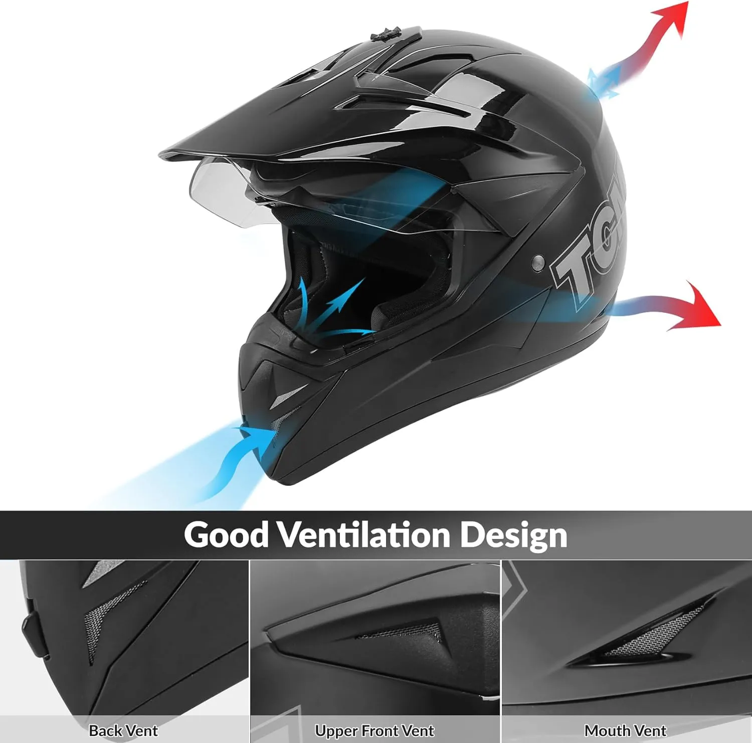TCMT Unisex-Adult Motorcycle Full Face Off Road Helmet Dirt Bike Motocross ATV Mountain Bike MX Helmet DOT Approved