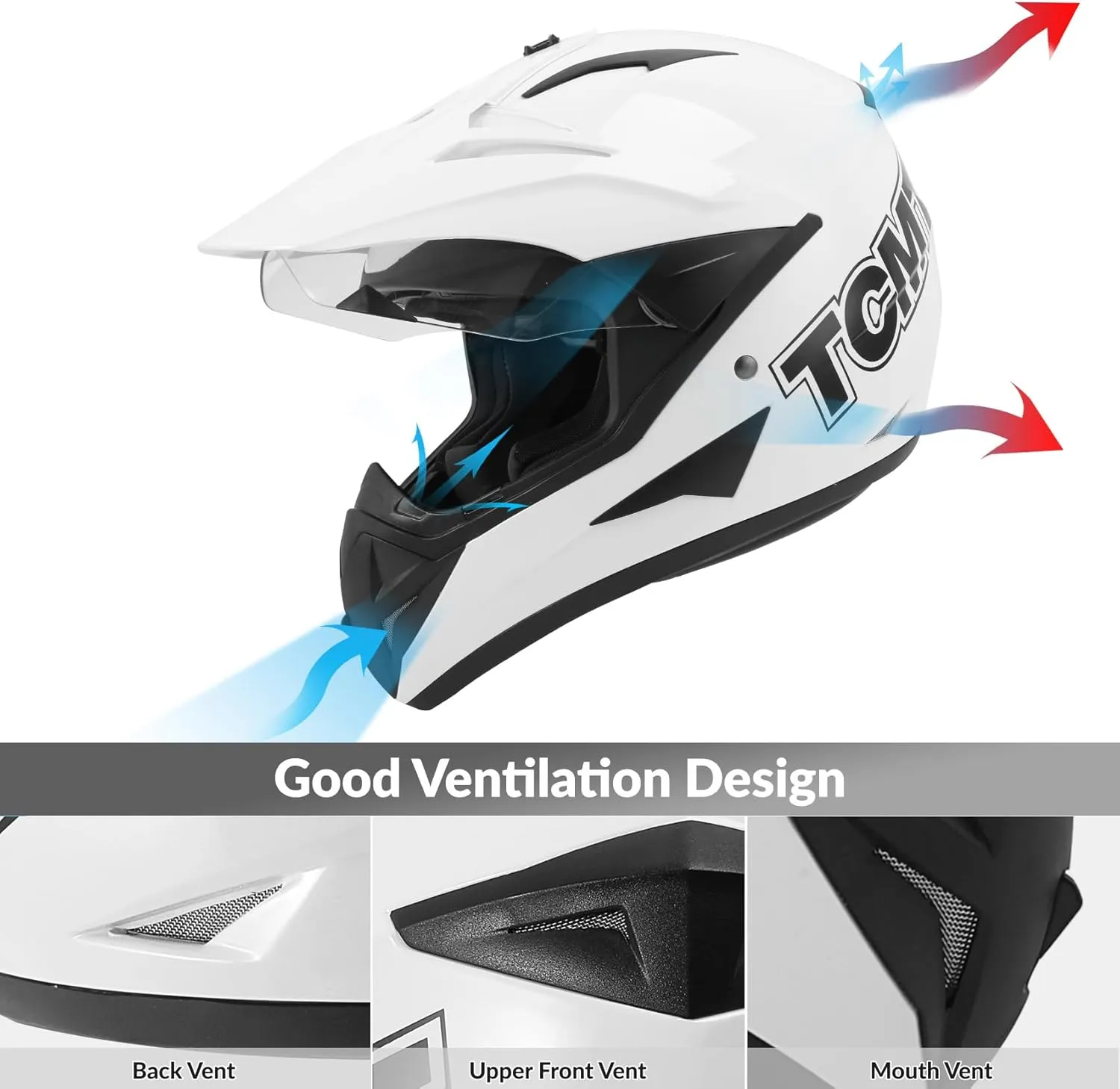 TCMT Unisex-Adult Motorcycle Full Face Off Road Helmet Dirt Bike Motocross ATV Mountain Bike MX Helmet DOT Approved