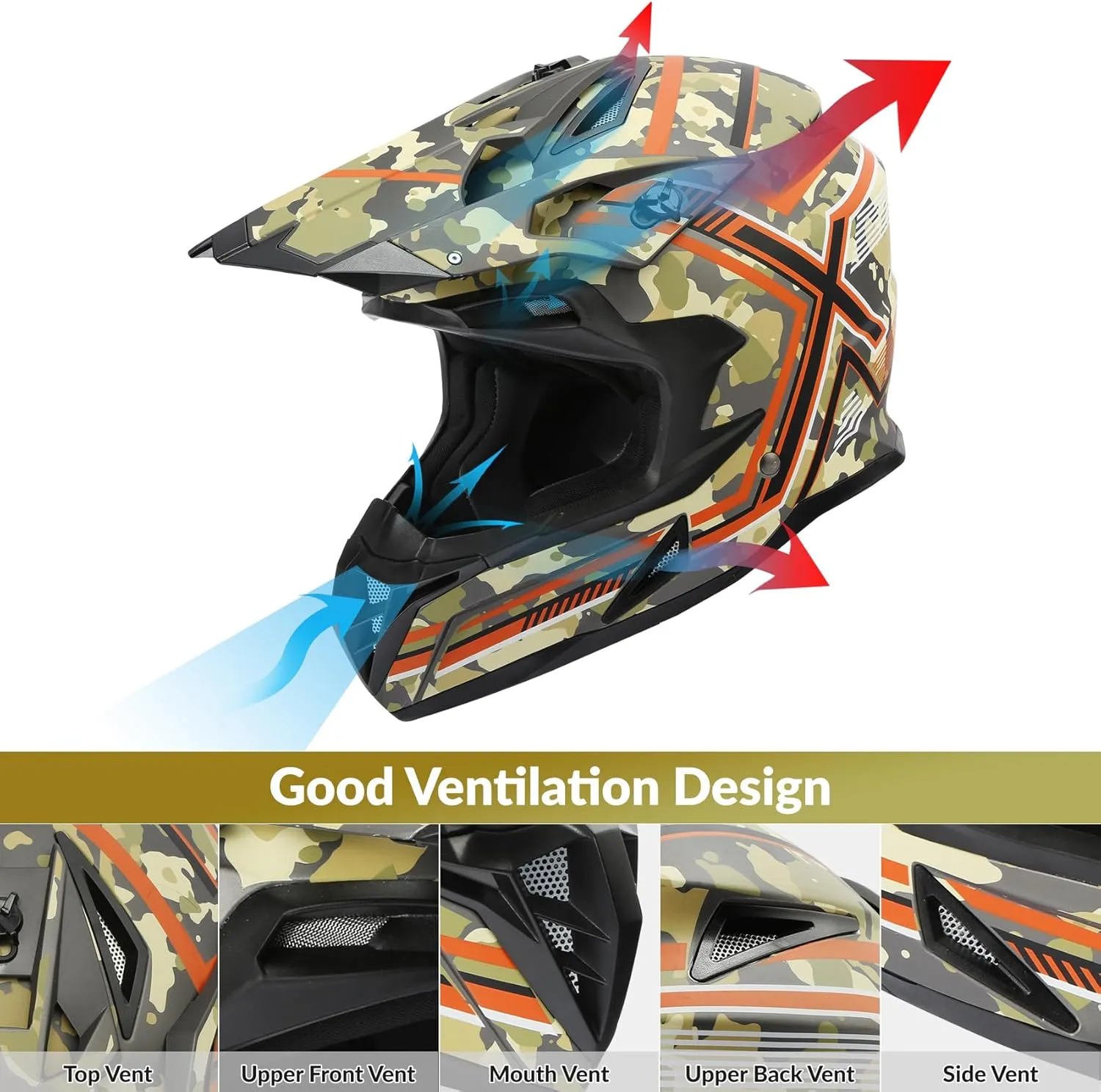 TCMT Unisex-Adult Motorcycle Full Face Off Road Helmet Dirt Bike Motocross ATV Mountain Bike MX Helmet DOT Approved