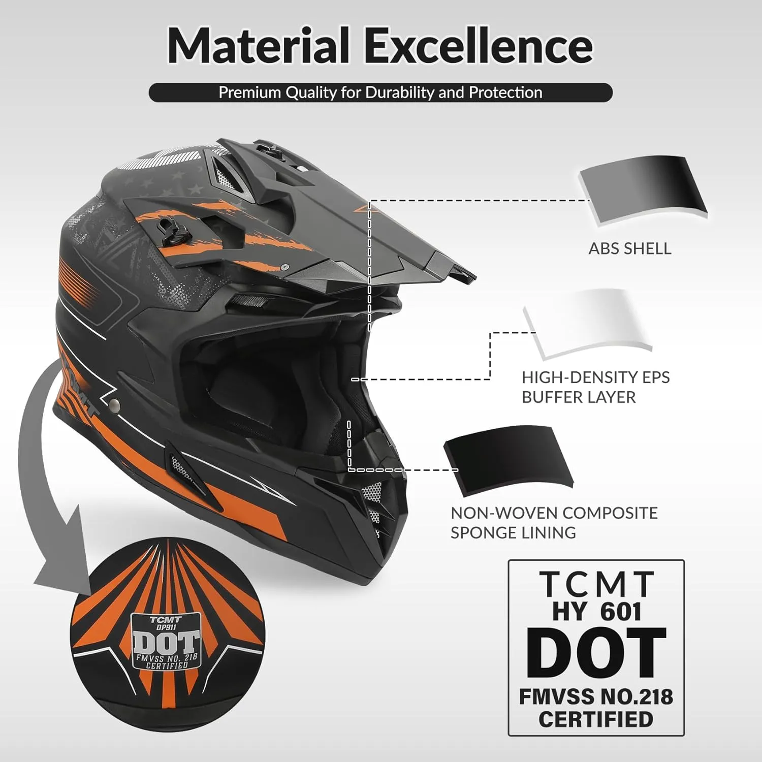 TCMT Unisex-Adult Motorcycle Full Face Off Road Helmet Dirt Bike Motocross ATV Mountain Bike MX Helmet DOT Approved