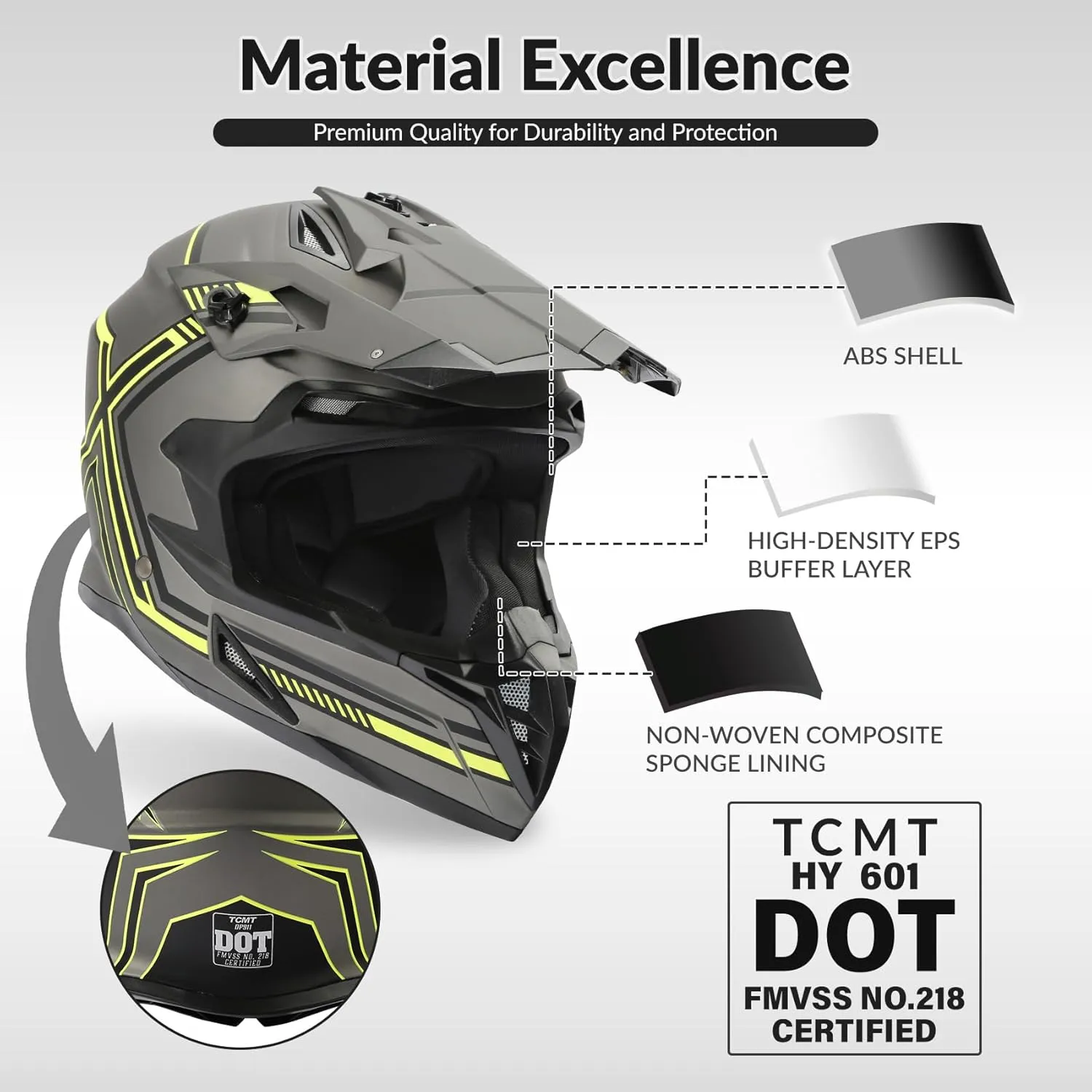 TCMT Unisex-Adult Motorcycle Full Face Off Road Helmet Dirt Bike Motocross ATV Mountain Bike MX Helmet DOT Approved