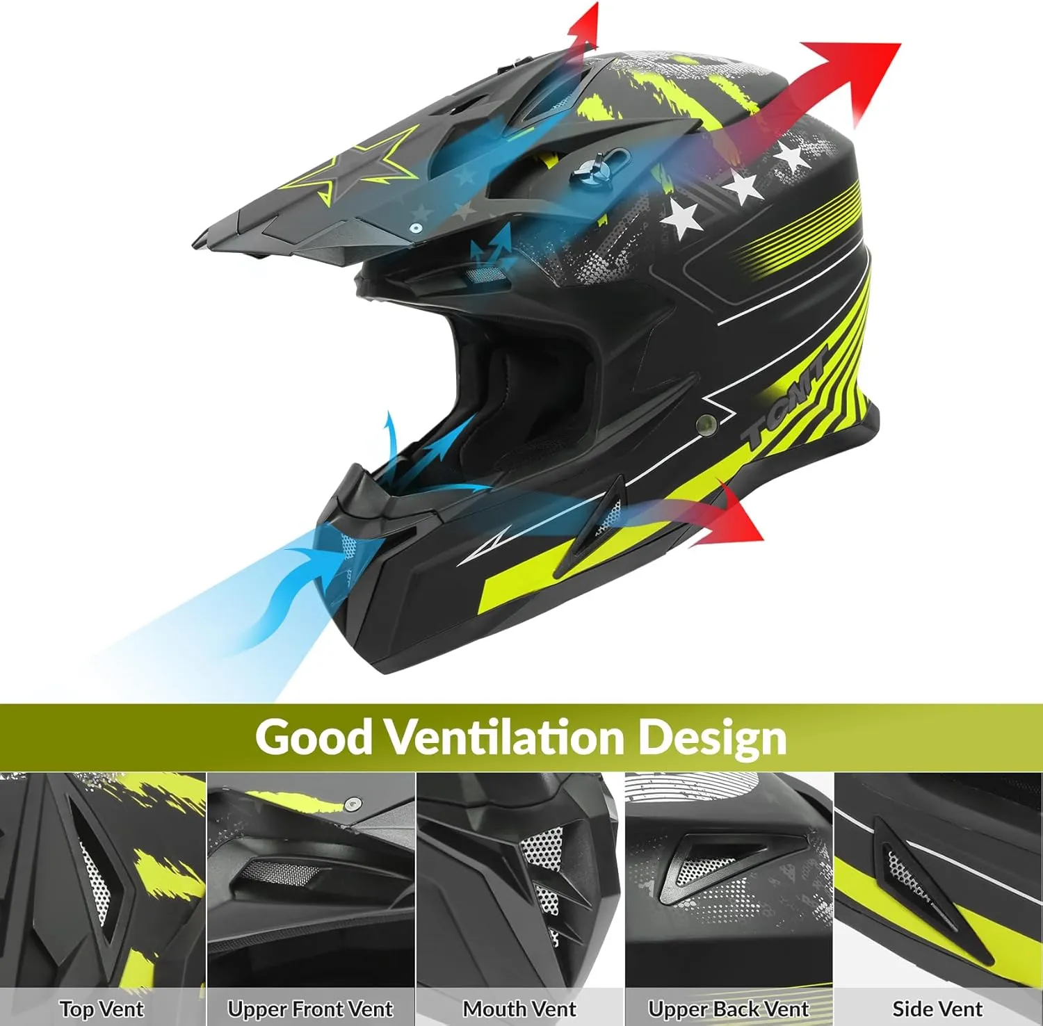 TCMT Unisex-Adult Motorcycle Full Face Off Road Helmet Dirt Bike Motocross ATV Mountain Bike MX Helmet DOT Approved