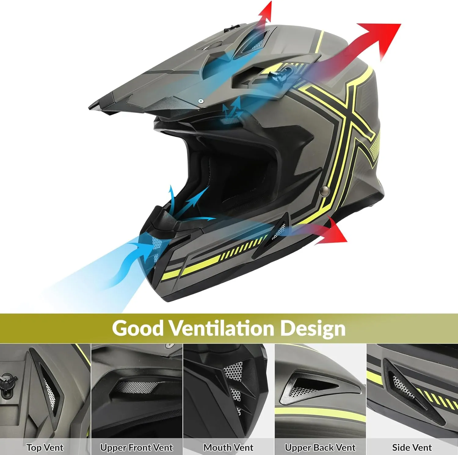 TCMT Unisex-Adult Motorcycle Full Face Off Road Helmet Dirt Bike Motocross ATV Mountain Bike MX Helmet DOT Approved