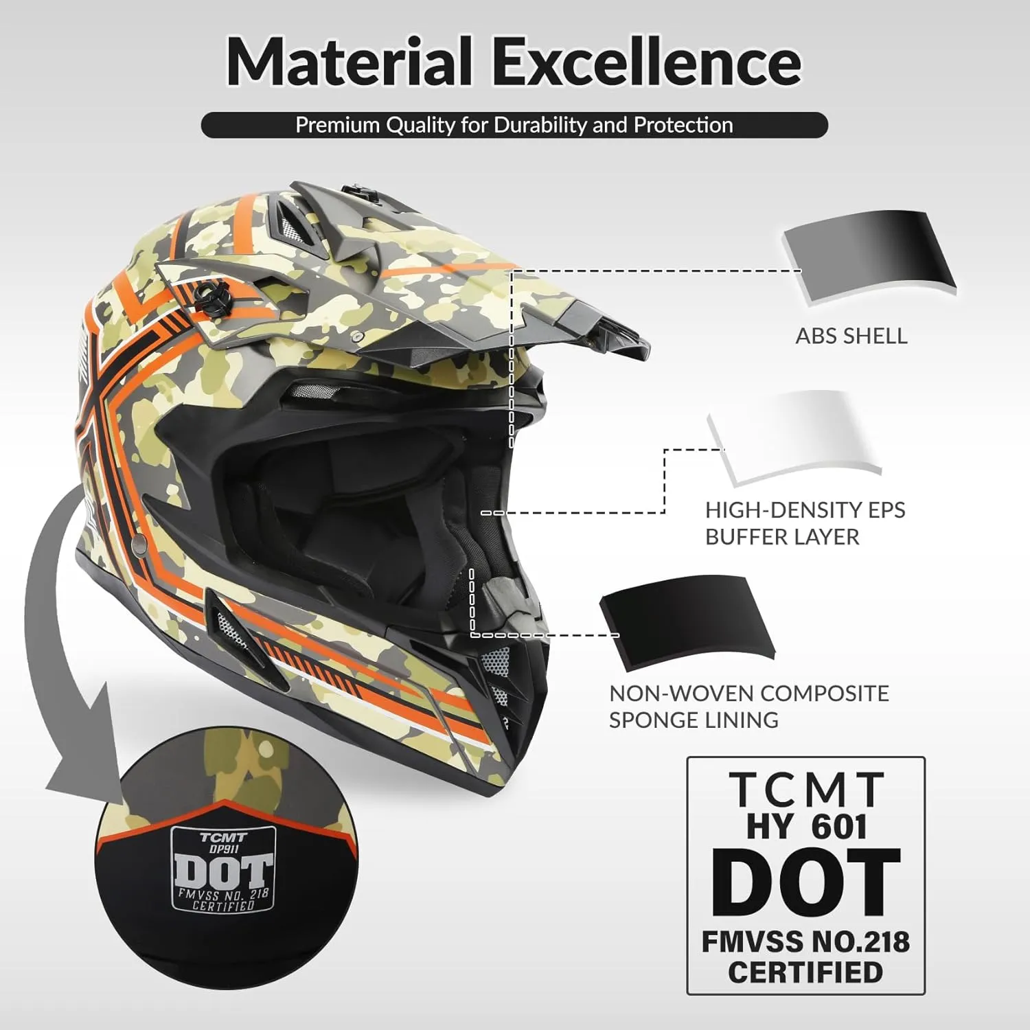 TCMT Unisex-Adult Motorcycle Full Face Off Road Helmet Dirt Bike Motocross ATV Mountain Bike MX Helmet DOT Approved