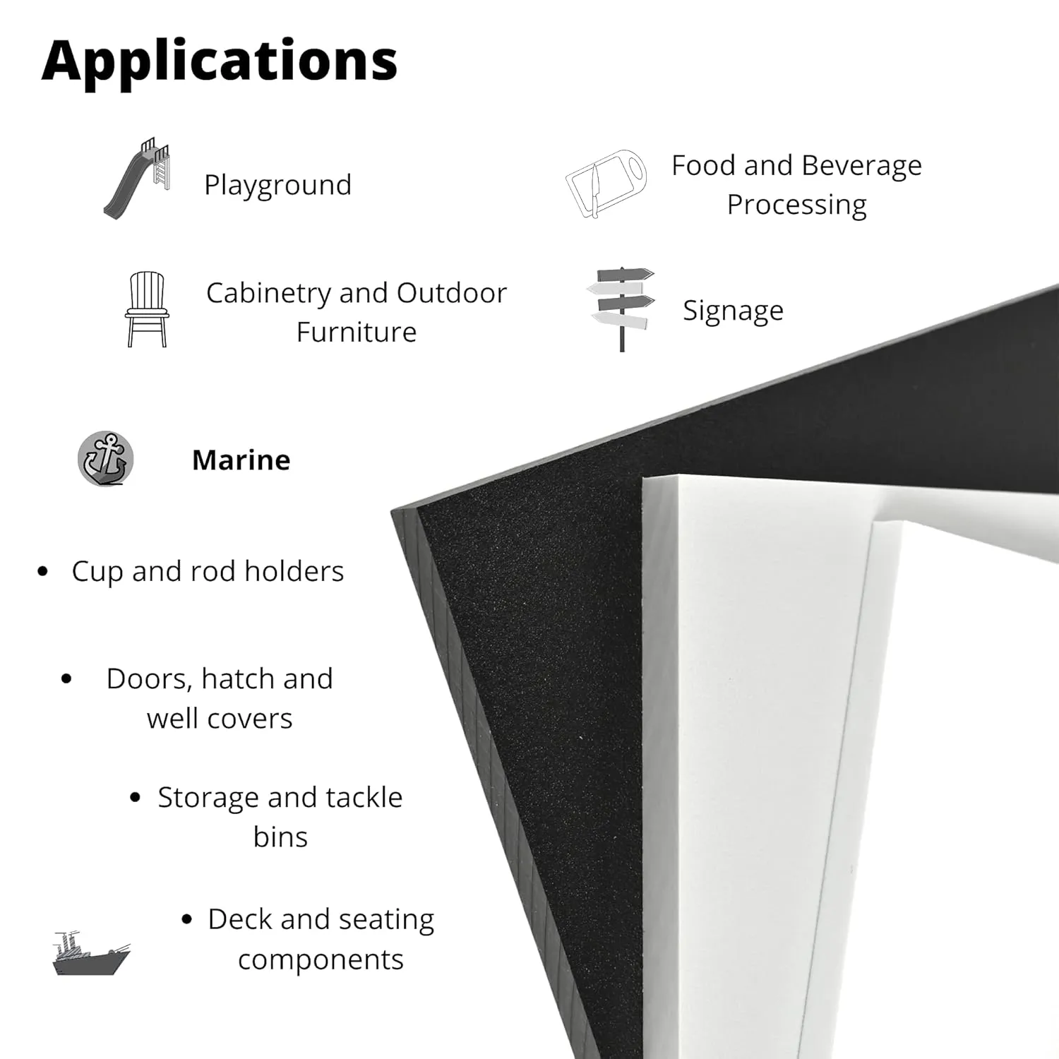 White HDPE Boat Board, Marine Grade Plastic Sheet 3/4" Thick, Nominal Size 24" x 27", High Density Polyethylene Panel