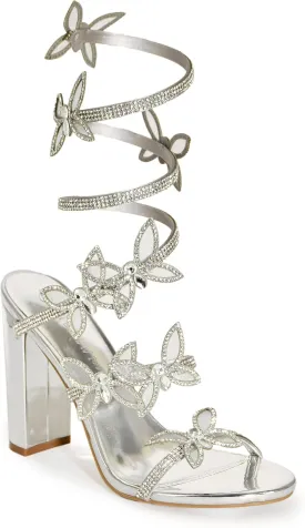 Wild Diva Women's Morris-581 Rhinestone Butterfly Detail Spiral Coil Wrap Around Chunk Heel