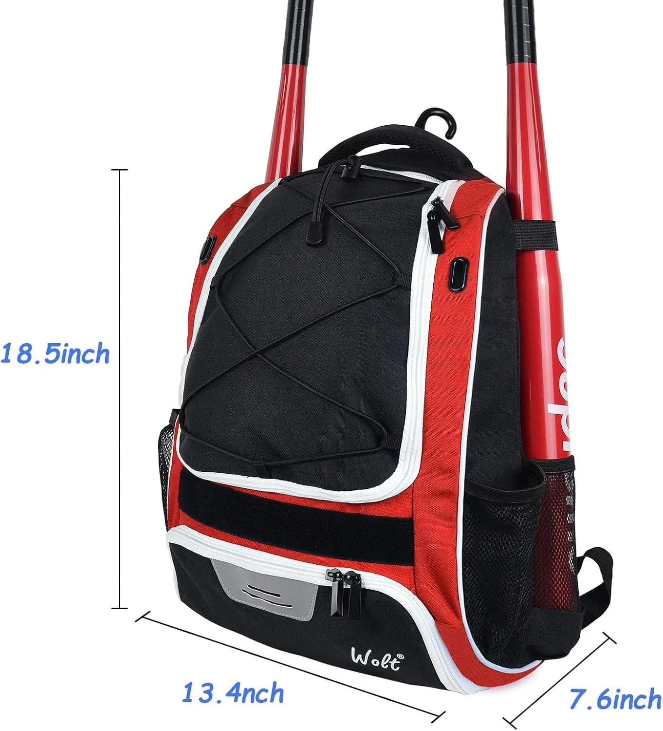 WOLT Youth Baseball Bag - Bat Backpack for Baseball, T-Ball & Softball Equipment & Gear, Bat & Glove Holder, Large Main Compartment for Helmet & accessories, Separate Shoes Compartment, Fence Hook