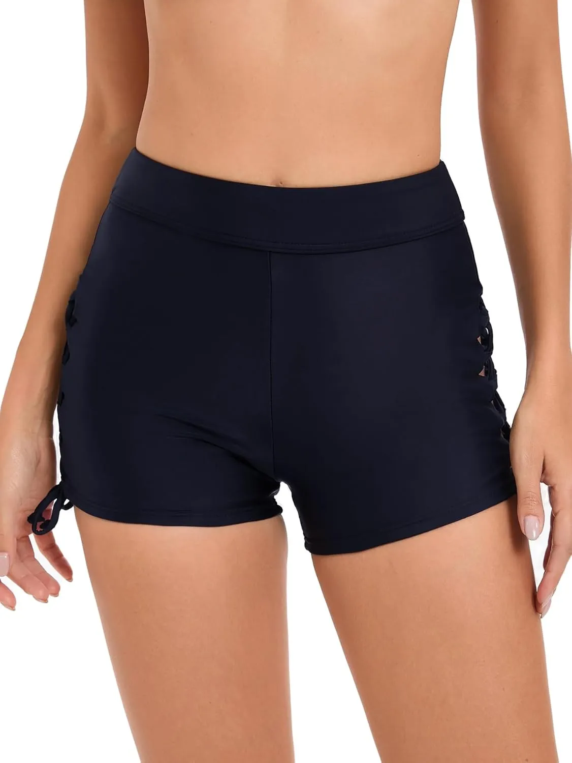 Women High Waisted Swim Shorts Tie Adjustable Bathing Suit Bottoms Tankini Swimsuit Bikini Board Shorts