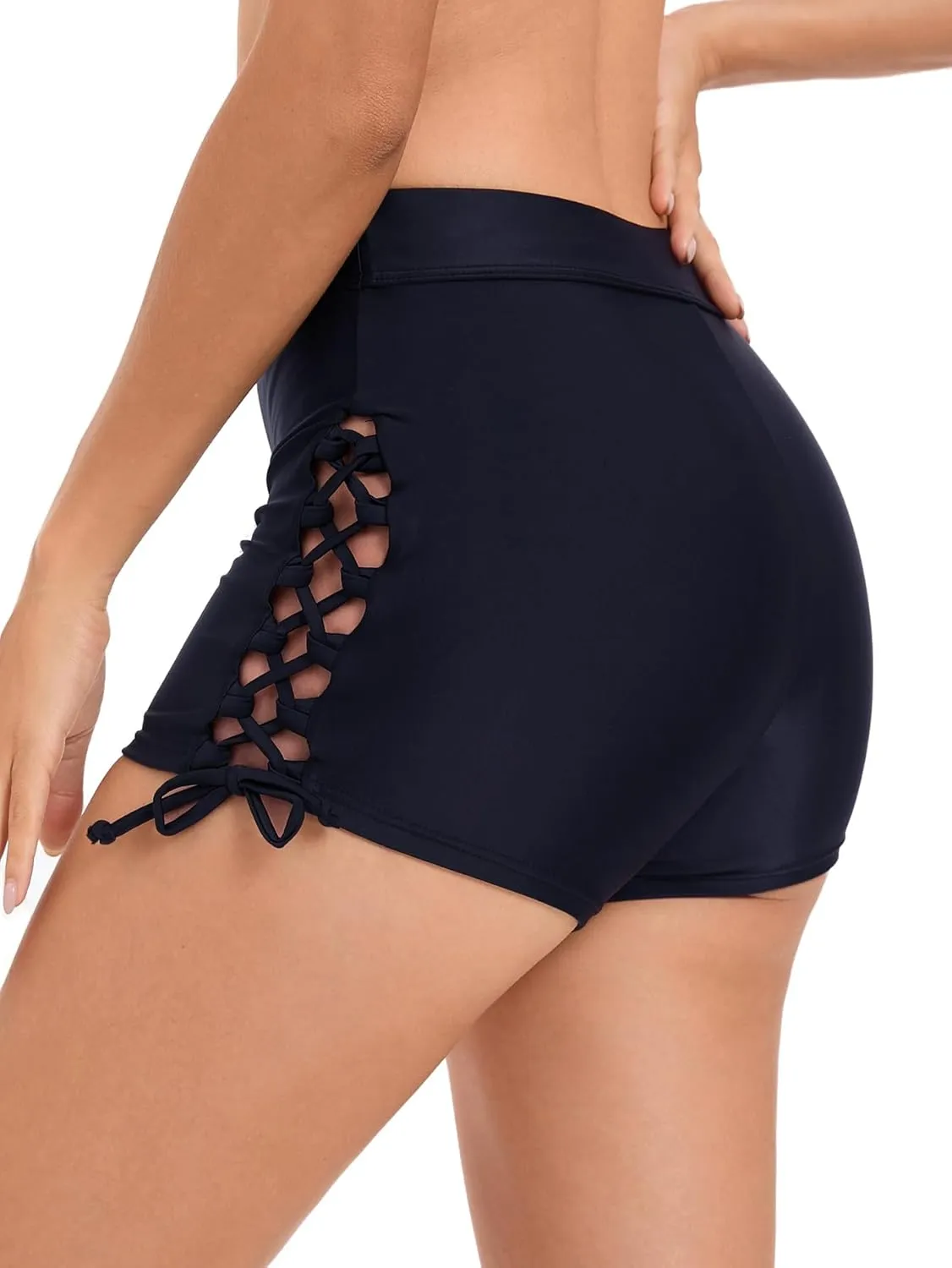 Women High Waisted Swim Shorts Tie Adjustable Bathing Suit Bottoms Tankini Swimsuit Bikini Board Shorts