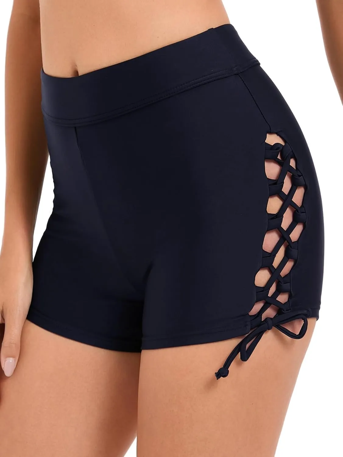 Women High Waisted Swim Shorts Tie Adjustable Bathing Suit Bottoms Tankini Swimsuit Bikini Board Shorts