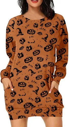 Womens Halloween Crewneck Sweatshirts Pumpkin Long Sleeve Pullover Tops Vintage Oversized Shirt Blouse Clothes