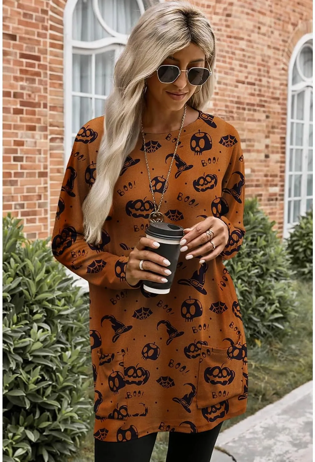 Womens Halloween Crewneck Sweatshirts Pumpkin Long Sleeve Pullover Tops Vintage Oversized Shirt Blouse Clothes