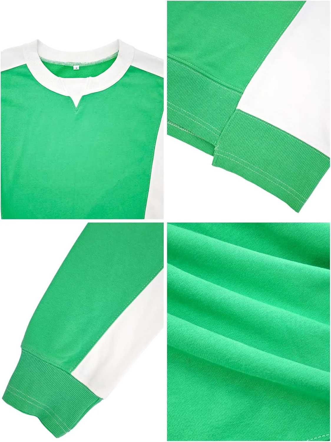 Womens Oversized Cropped Sweatshirts Color Block Crewneck Casual Long Sleeve Pullover Loose Fit Shirt Trendy Top