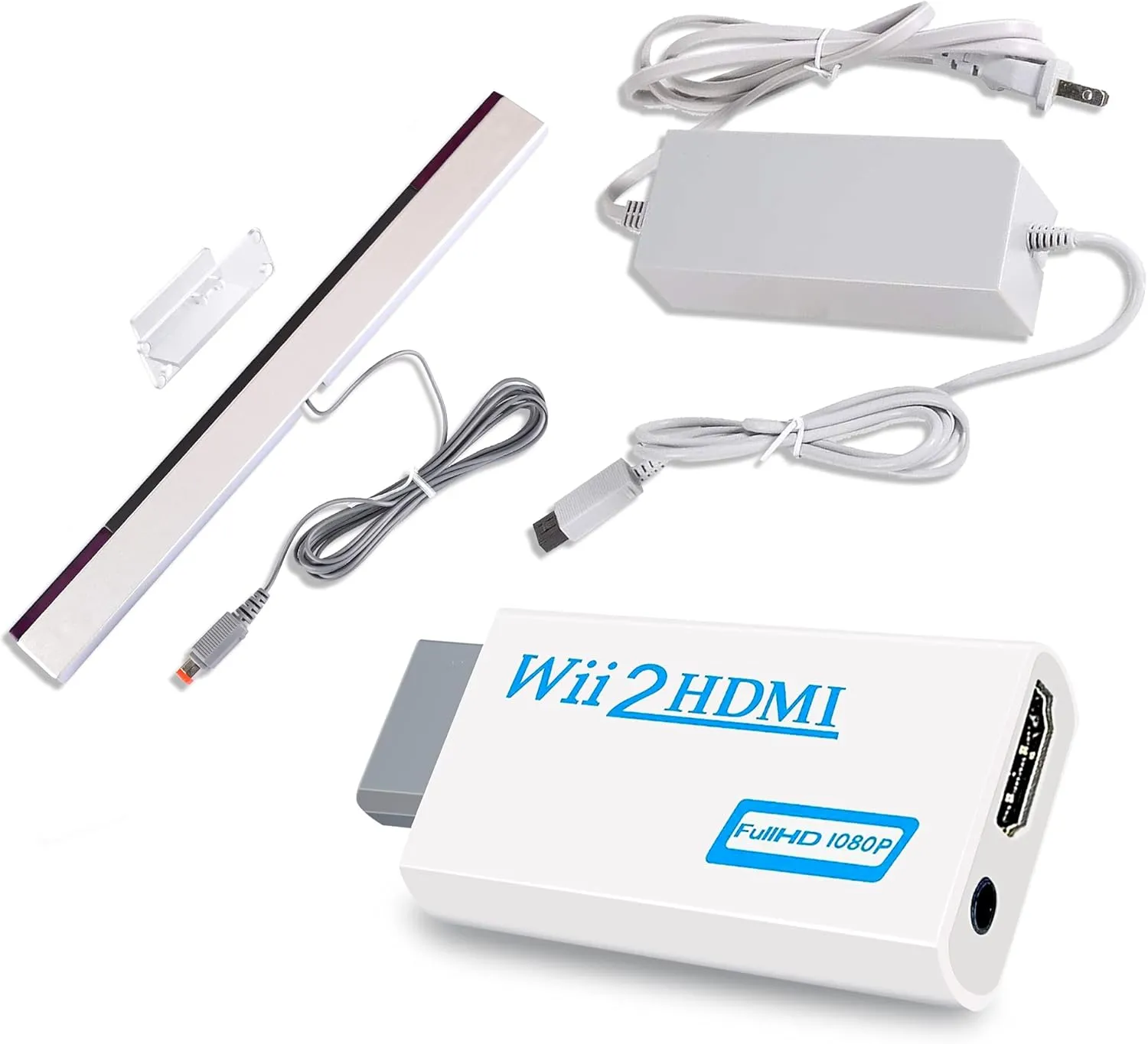Xahpower 3 in 1 Accessories Bundle Kits for Wii, AC Power Supply Adapter   Wii to hdmi Converter and Wired Infrared Ray Sensor Bar Compatible with Nintendo Wii